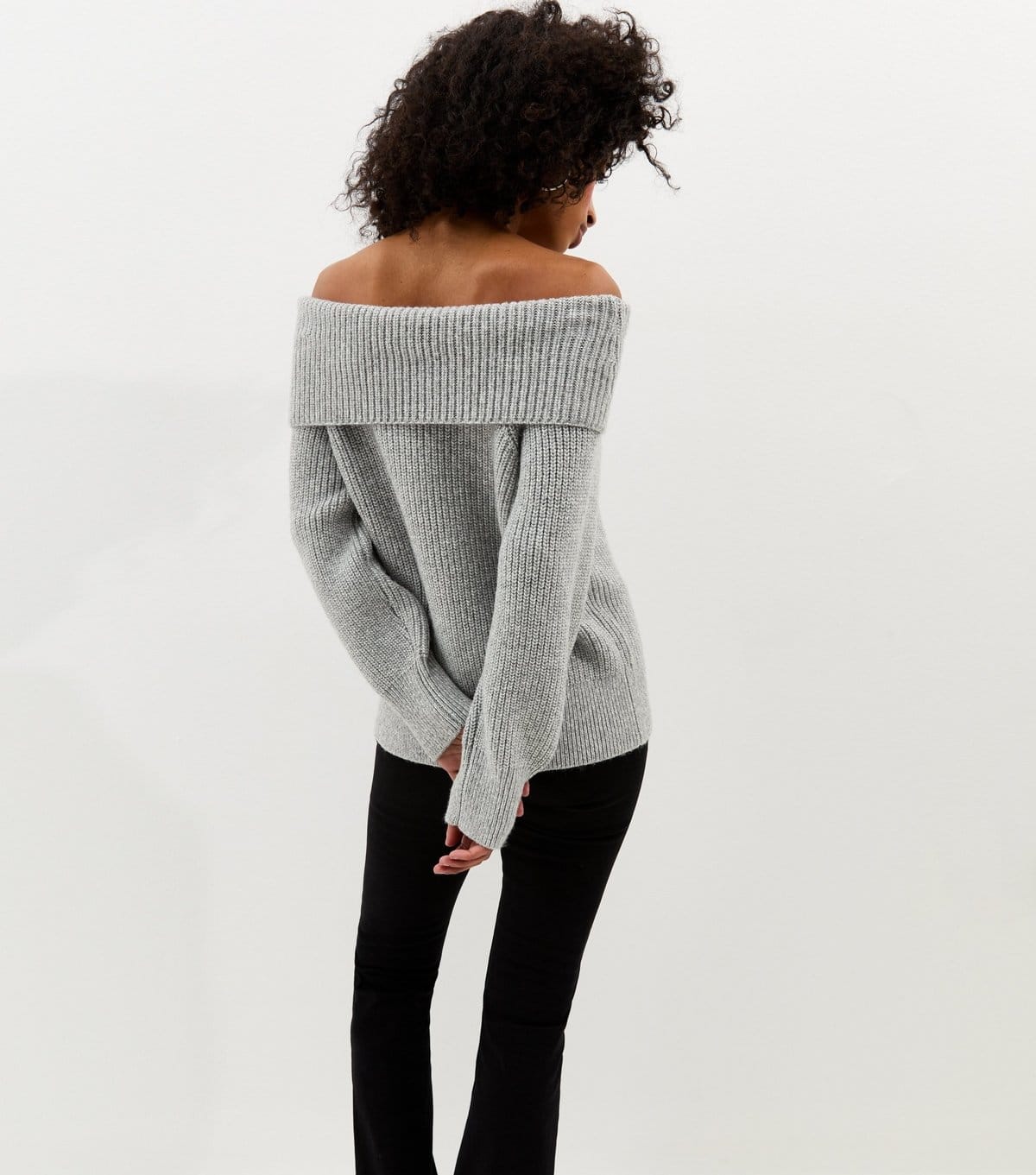 New Look Women's Light Grey Ribbed Bardot Knit Jumper New Look - 4
