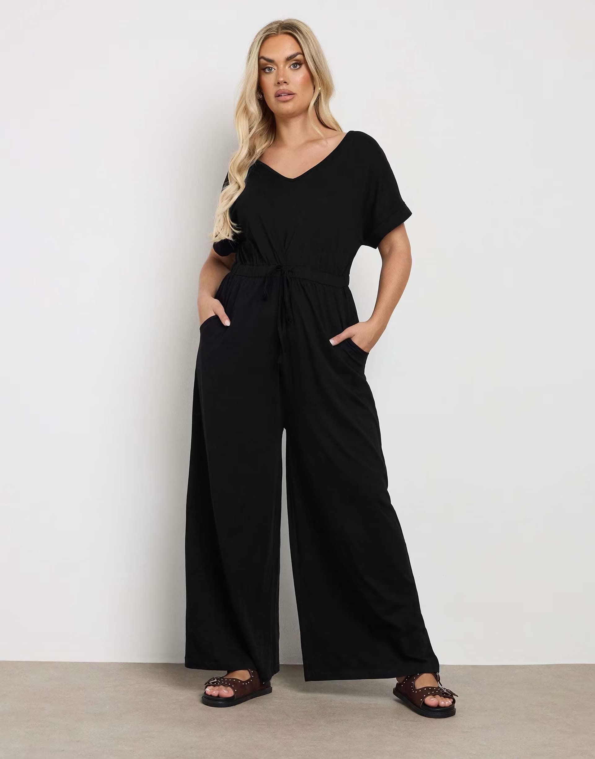 ASOS Yours Clothing Wide leg jumpsuit in black