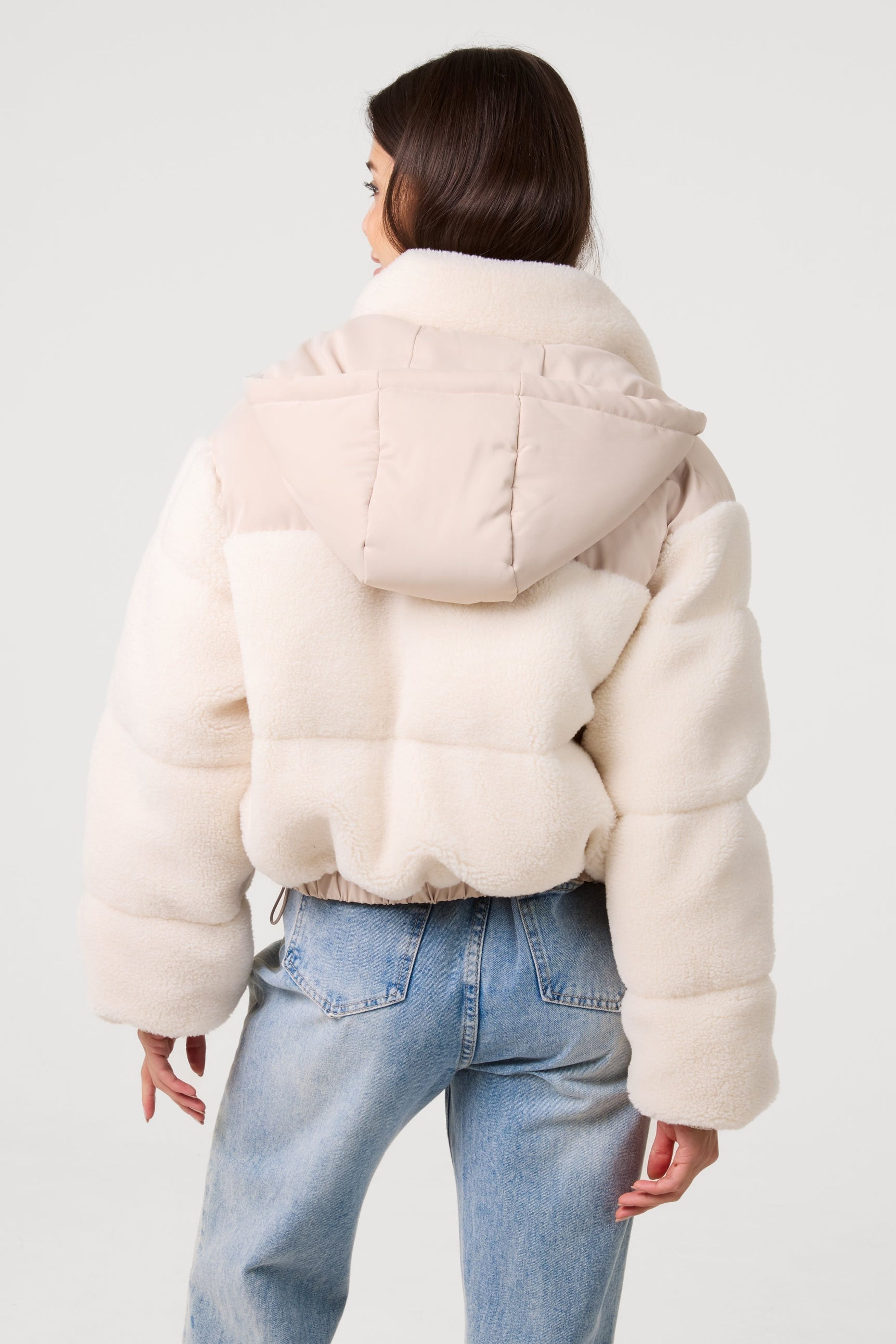 Pink Vanilla Pink Vanilla Women's Off White Teddy Coat with Hood in Cream - 2