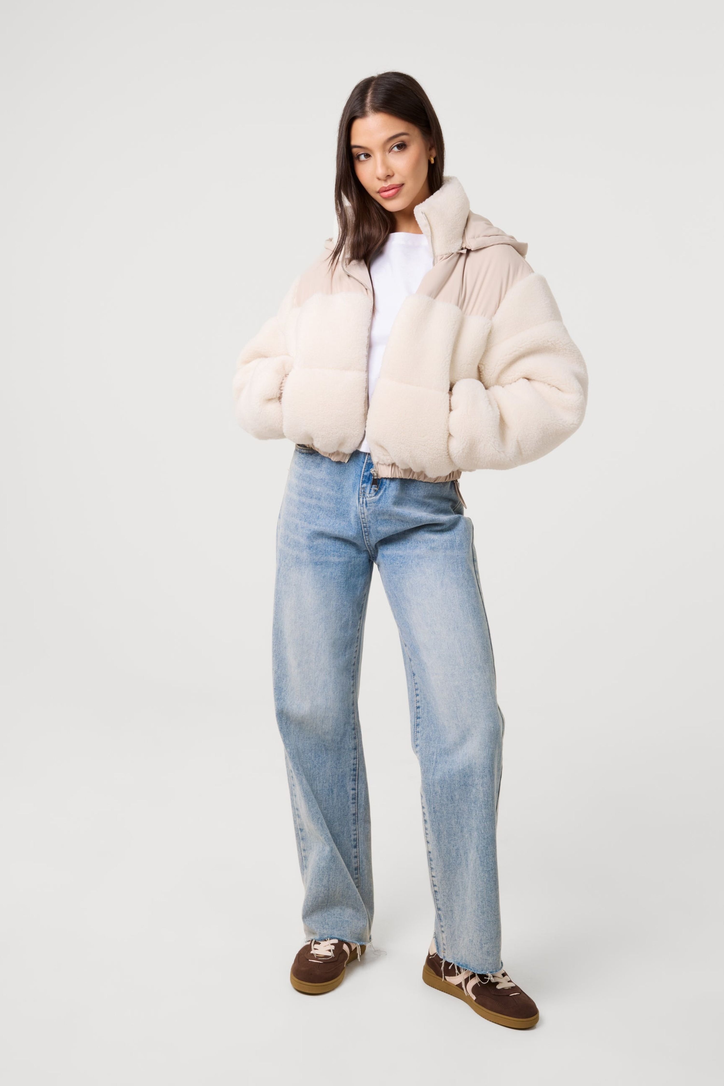 Pink Vanilla Pink Vanilla Women's Off White Teddy Coat with Hood in Cream - 3