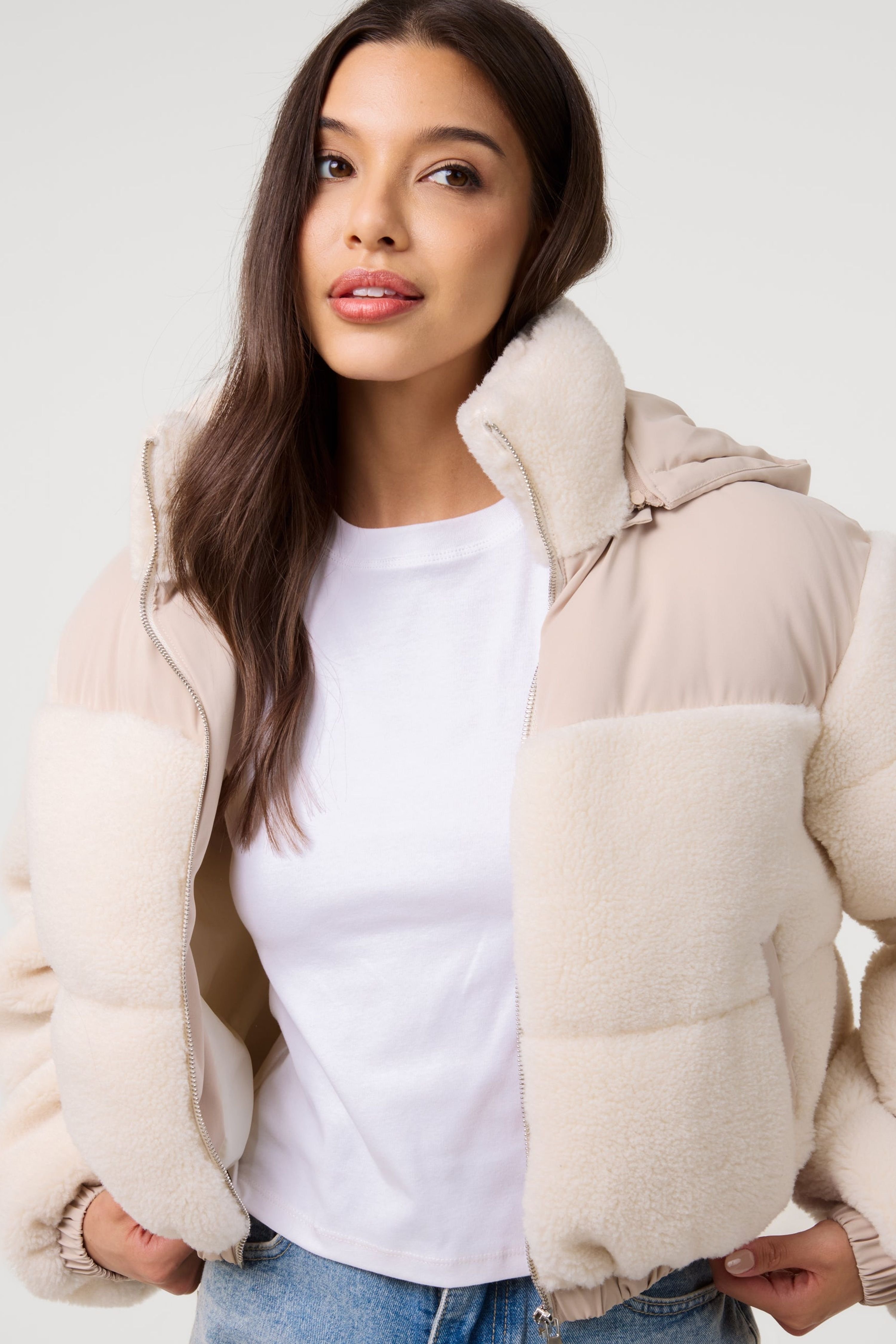 Pink Vanilla Pink Vanilla Women's Off White Teddy Coat with Hood in Cream - 4