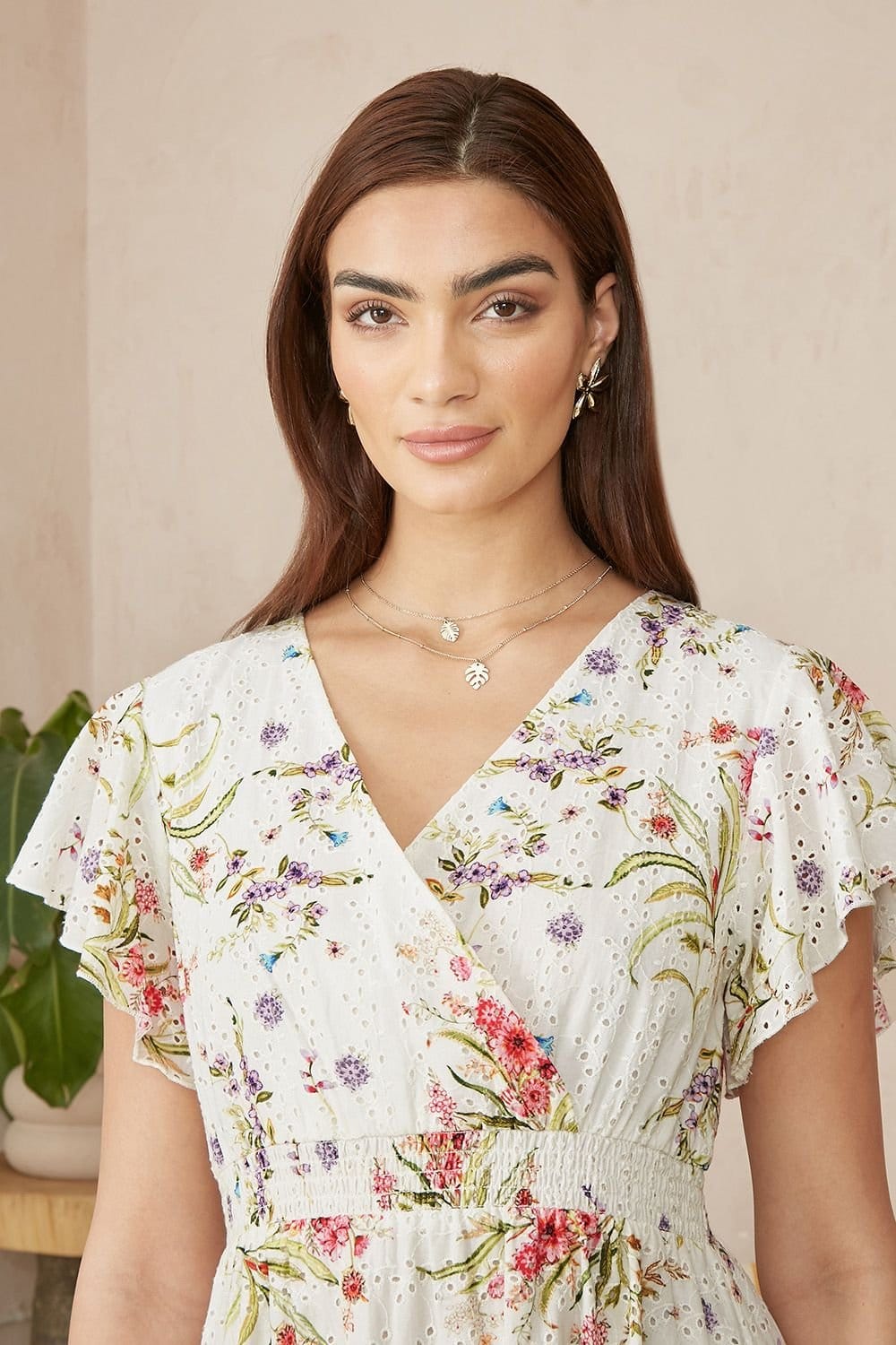 Yumi Yumi Women's White Floral Broderie Anglaise Wrap Midi Dress in Ivory - 4