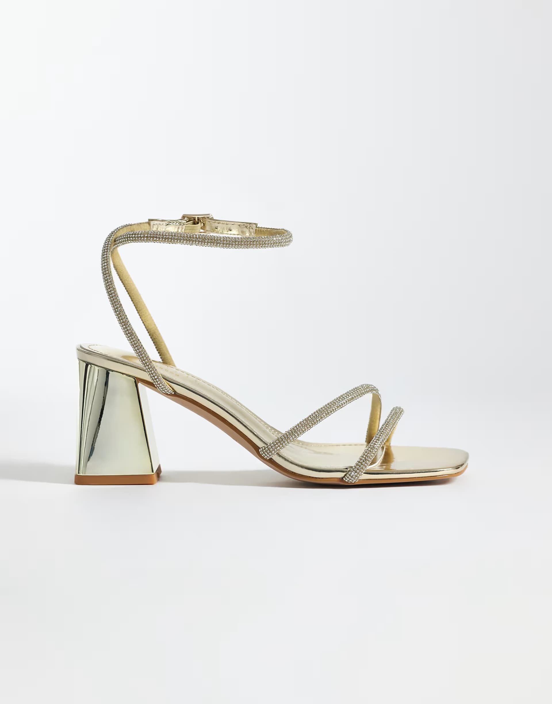 ASOS Simmi London Wide Fit Juliette mirror diamante low block heeled sandals in gold