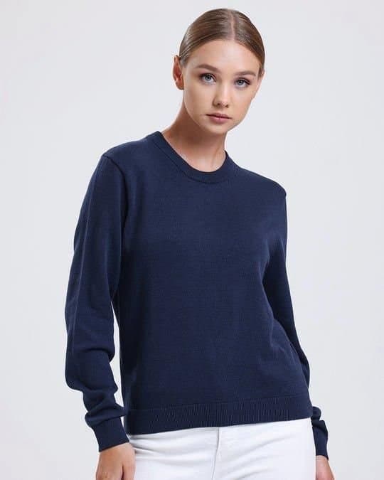 Alse Studio Alse Studio Women's Premium Quality 100% Cotton Crew Neck Long Sleeve Jumper in Navy
