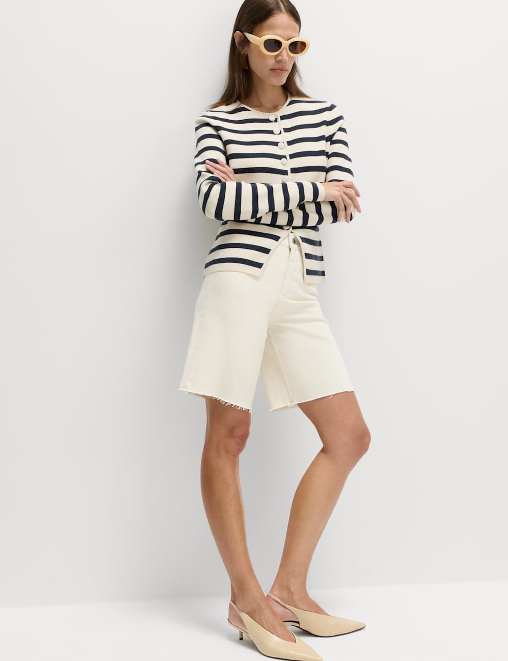 Marks & Spencer M&S Pure Cotton High Waisted Bermuda Short Ecru - 3