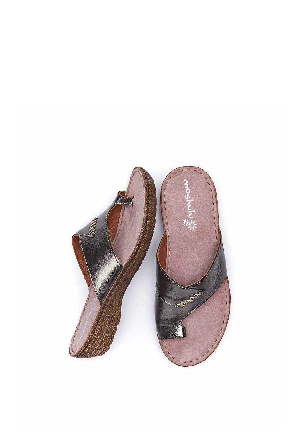 Moshulu Moshulu Women's 'Seville Metallic' Toe-Loop Comfort Sandals in Metallic Silver - 2