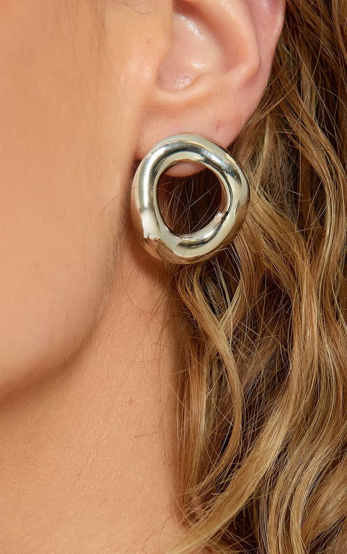 EGO Cut Out Circle Shaped Stud Earrings In Silver, Women's Size UK 0