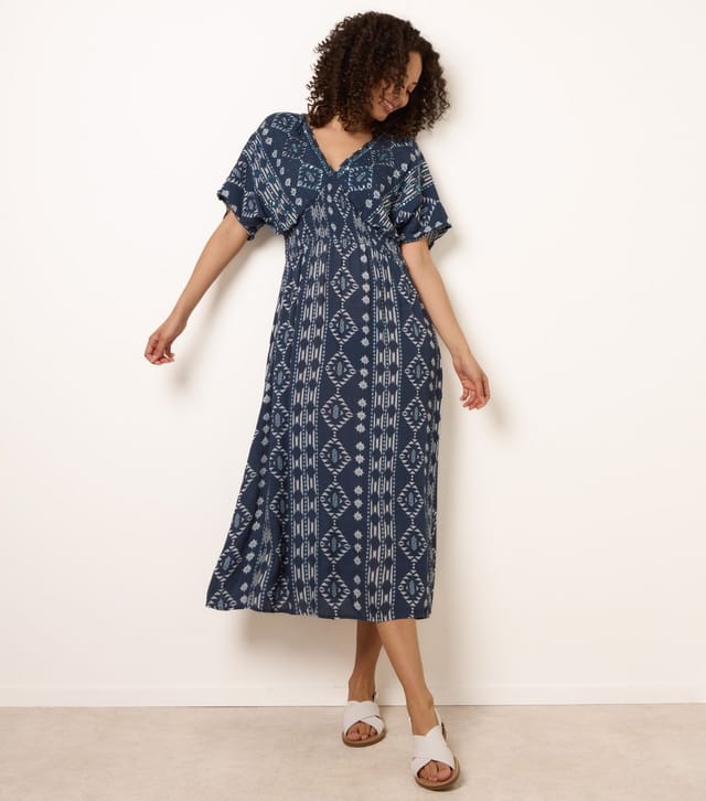 Blue Vanilla Women's Navy Embellished Shirred Waist Midi Dress Blue Vanilla New Look - 3