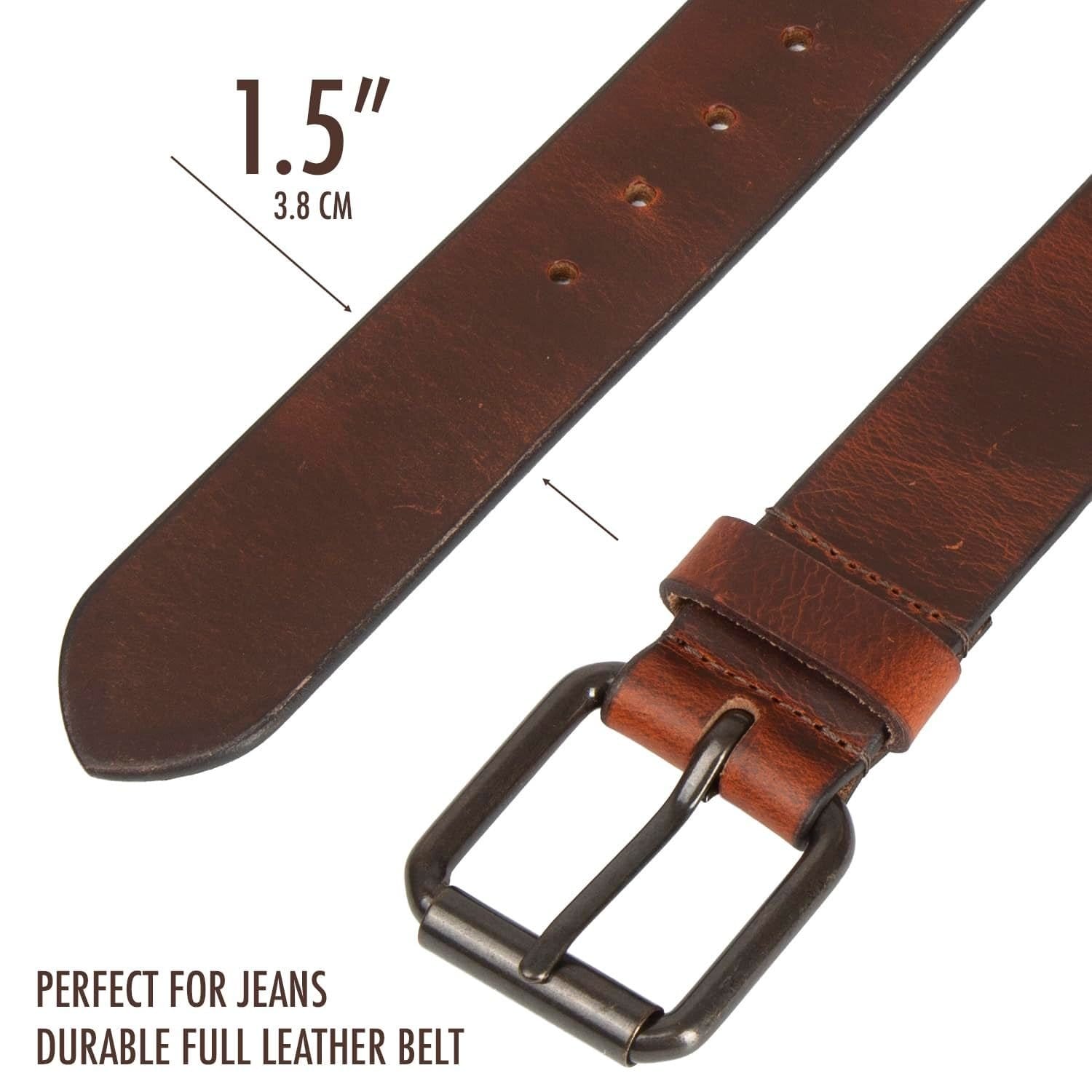 Woodland Leathers Woodland Leathers Men's Men's Full Grain Genuine Leather Belt 1.5 Inch in Brown - 4
