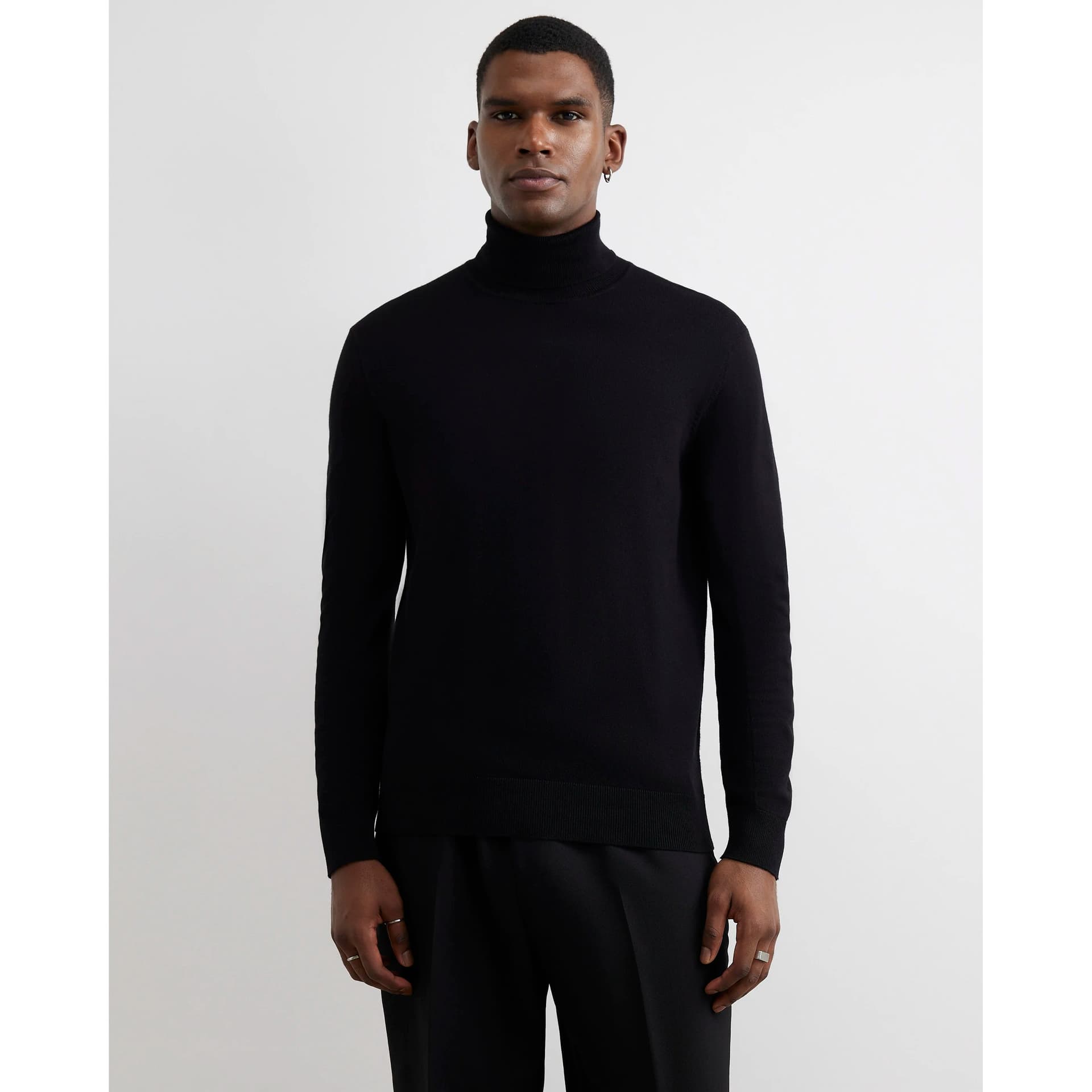 River Island Mens River Island Black Slim Fit Roll Neck Jumper