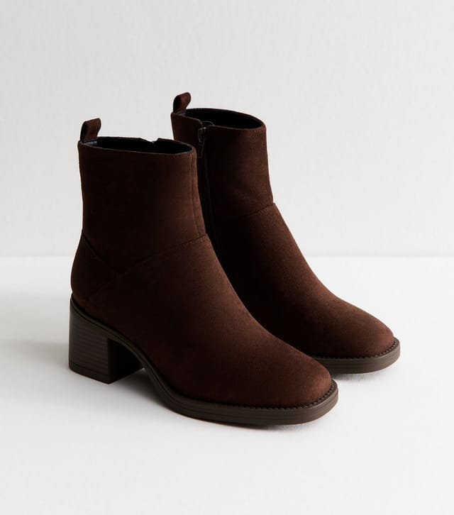 New Look Women's Brown Faux Suede Heeled Ankle Boots Vegan New Look - 3