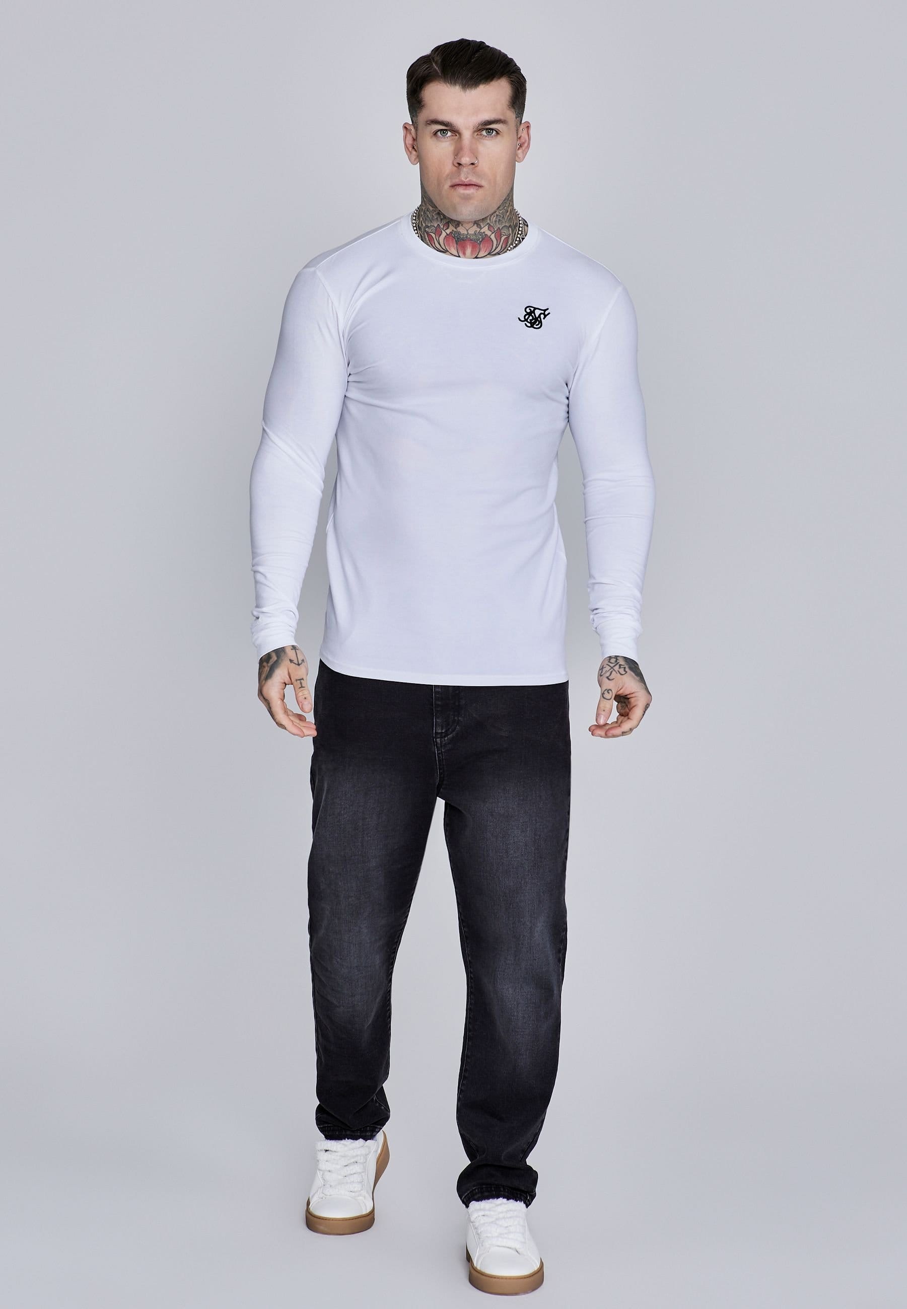 SikSilk SikSilk Men's Essentials LS T-Shirt in White - 4
