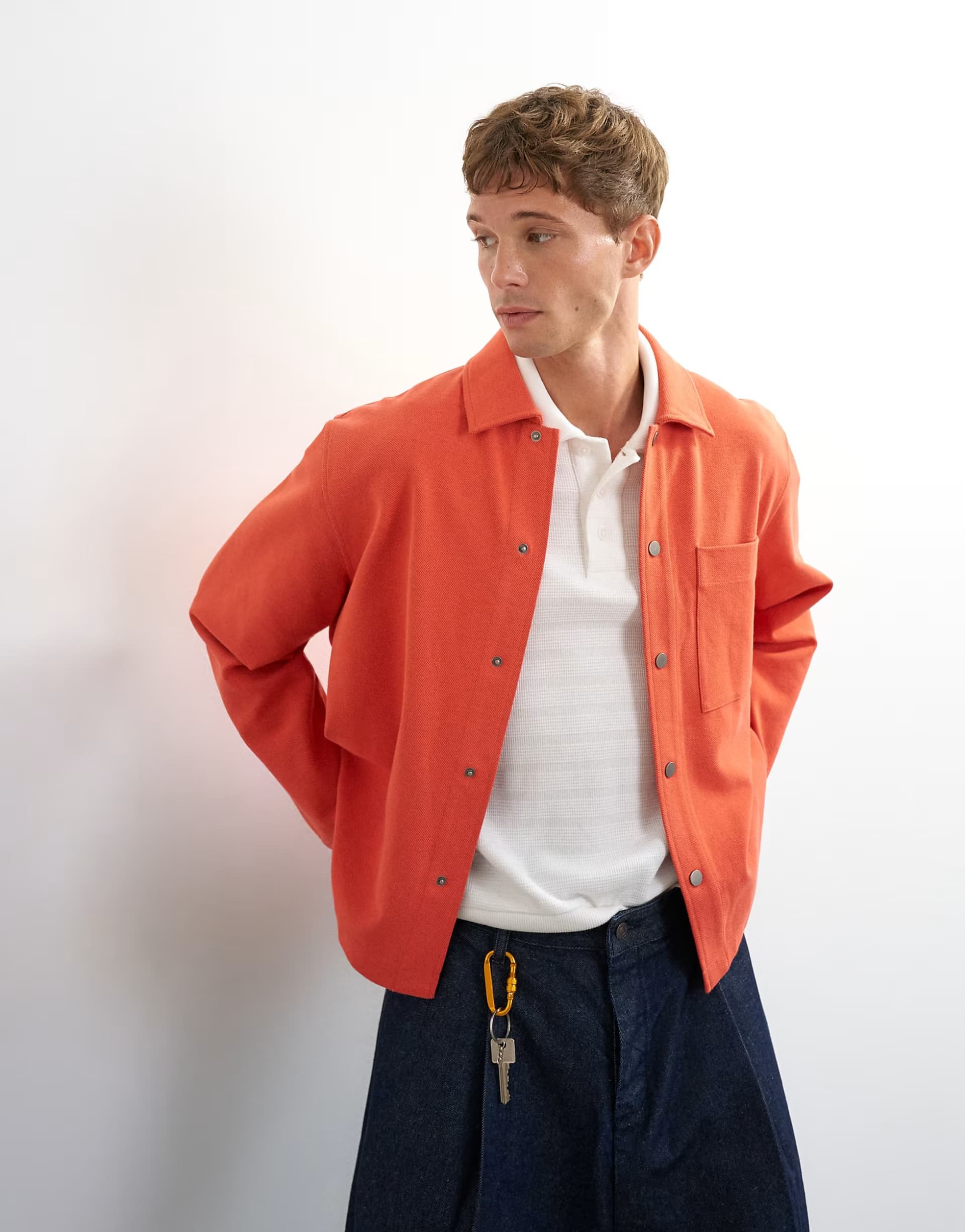 ASOS Topman boxy fit jersey shacket in coral