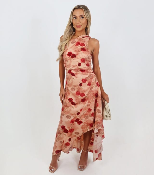 AX Paris Women's Pink Rose Print One Shoulder Midi Dress AX Paris New Look - 2