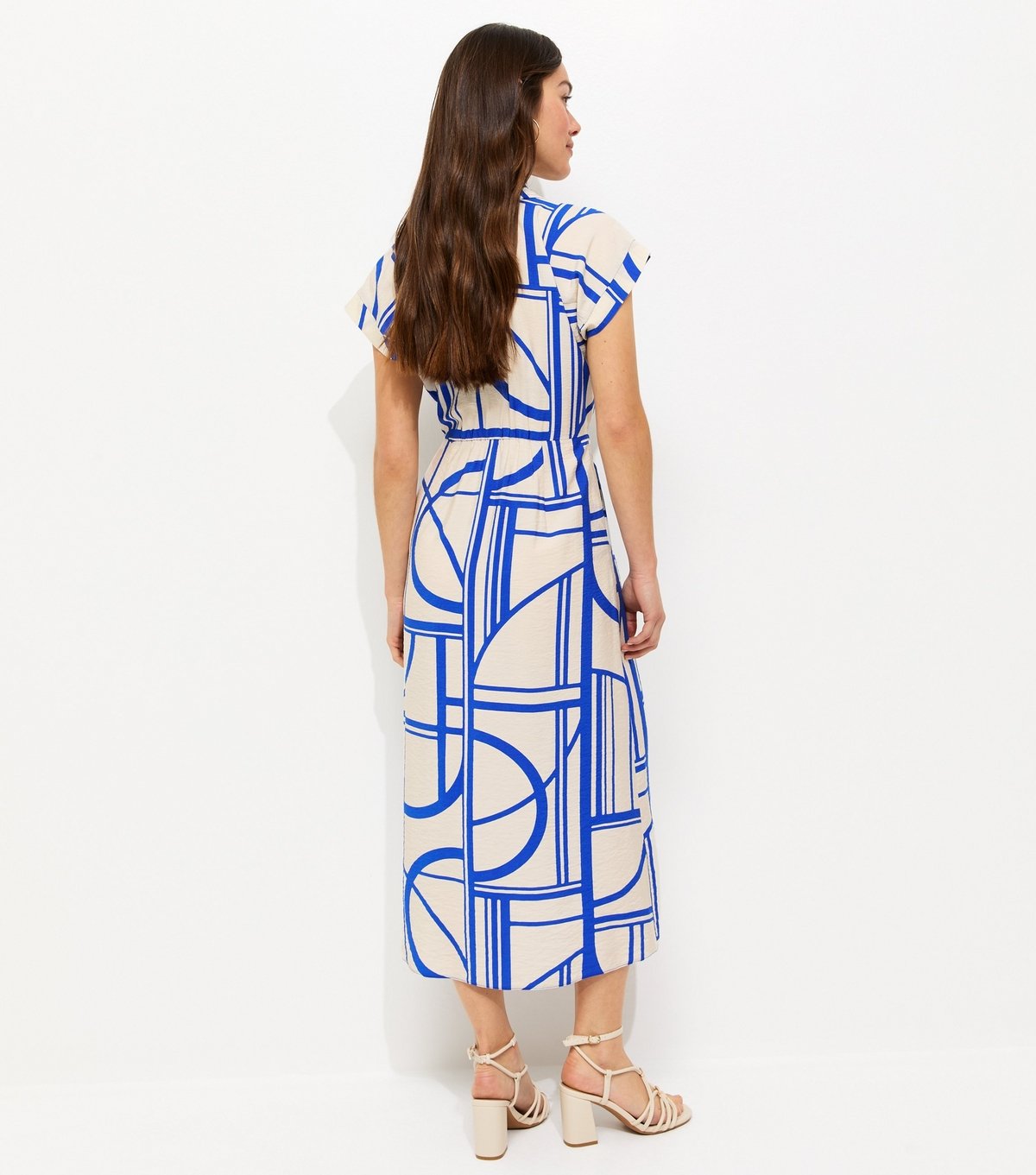 New Look Women's Petite Blue Geometric Print Twist Front Midi Shirt Dress New Look - 4