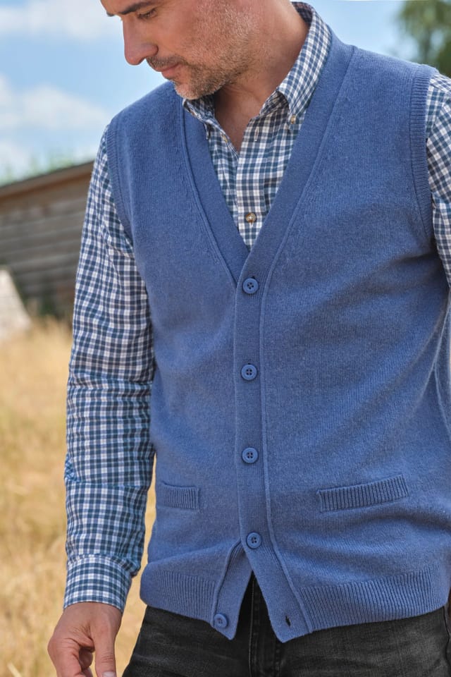 WoolOvers WoolOvers Men's Mens 100% Lambswool Waistcoat in Mid Blue - 2