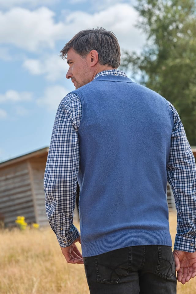 WoolOvers WoolOvers Men's Mens 100% Lambswool Waistcoat in Mid Blue - 3
