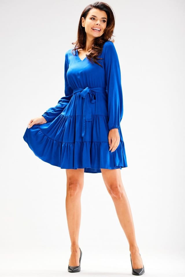 Love Lace Love Lace Women's Ruffled Long Sleeve Daydress with Elastic Waist in Blue - 2
