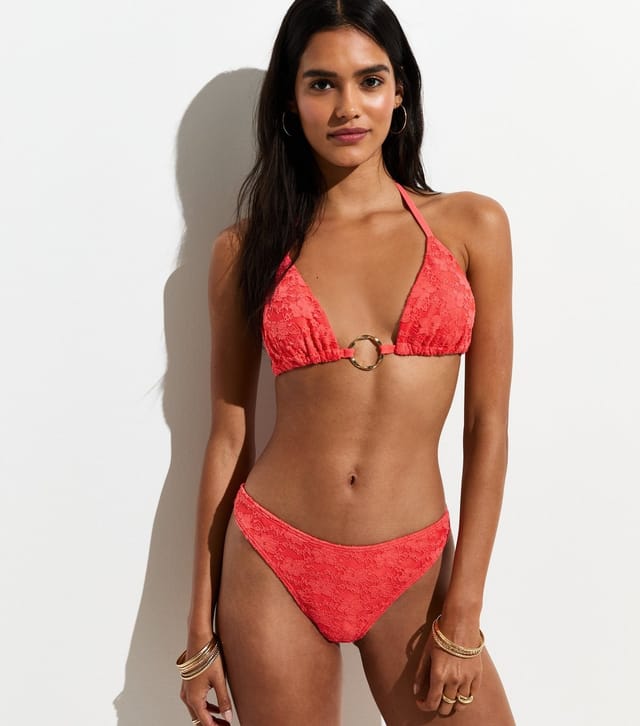 New Look Women's Coral Lace High Leg Tanga Bikini Bottoms New Look - 3