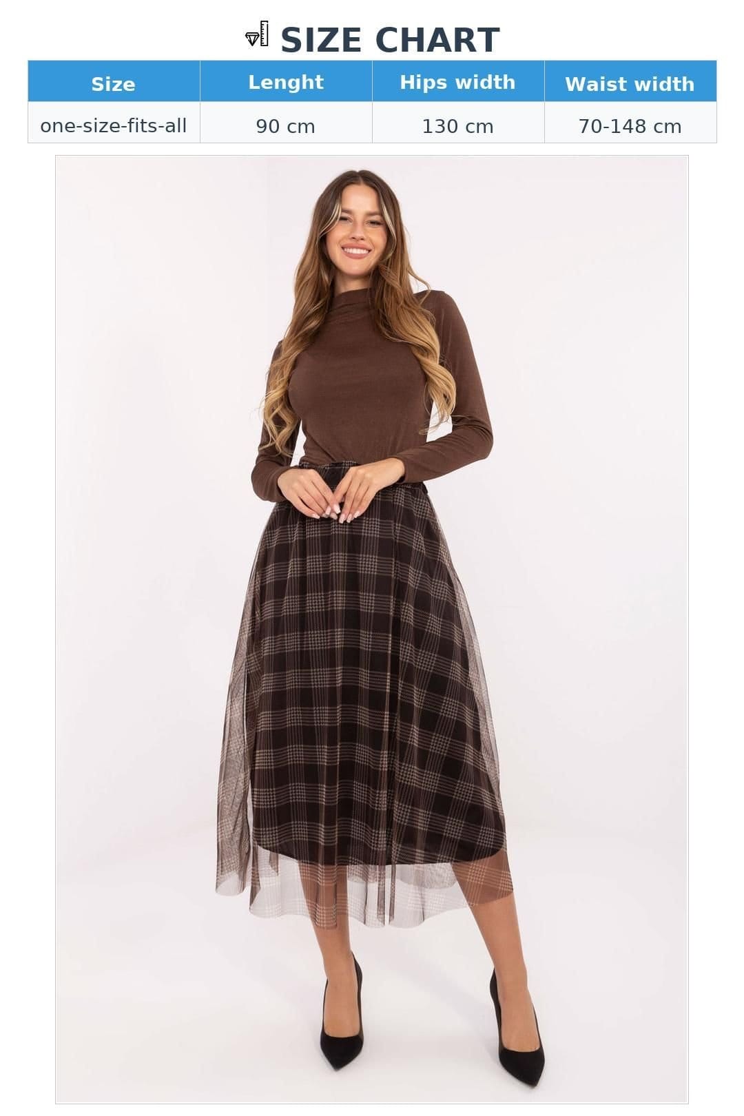 Love Lace Love Lace Women's Checked Tulle Midi Skirt with Elastic Waist in Brown - 4