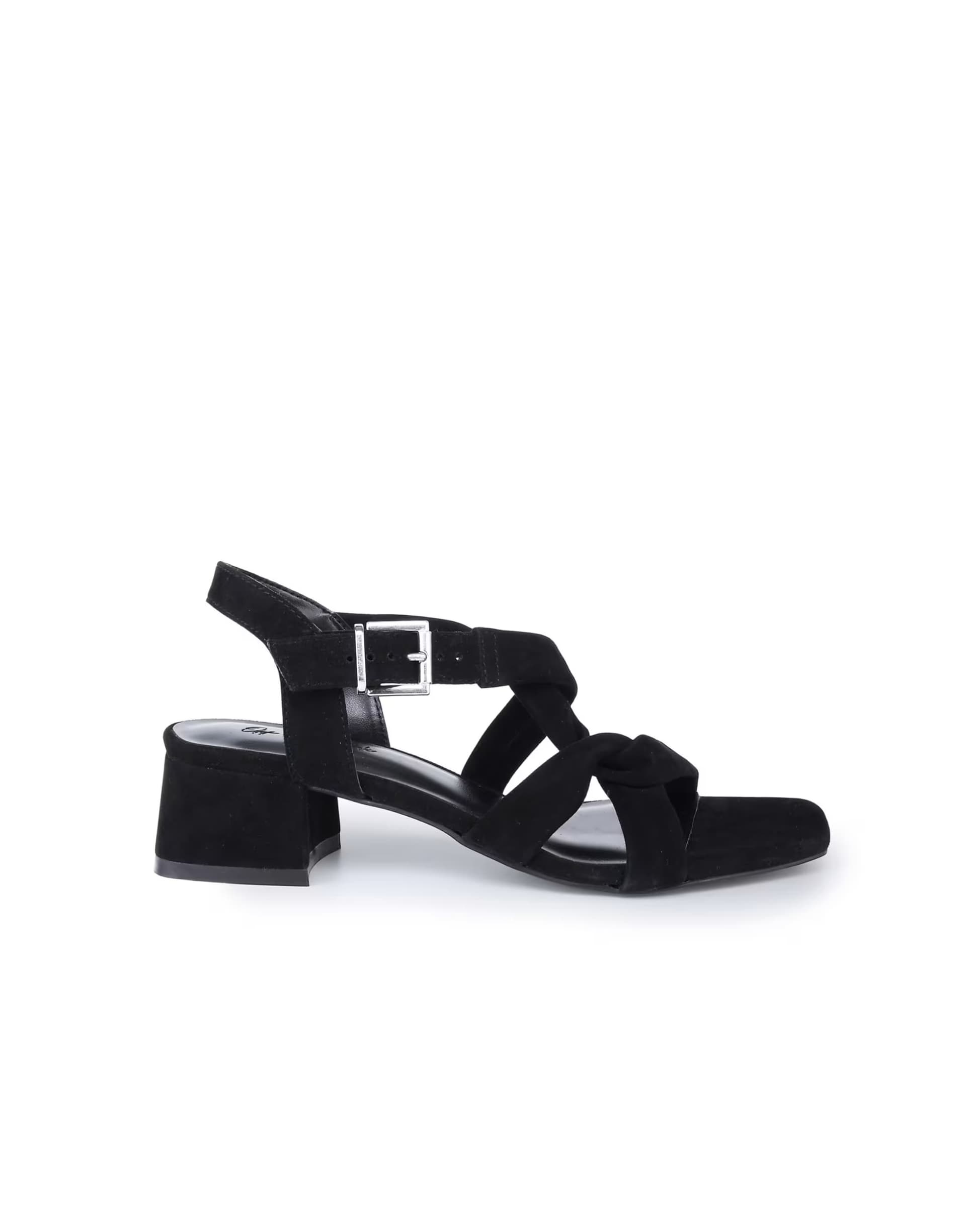 ASOS Off The Hook Nicola suede leather strappy low block heel sandals in black