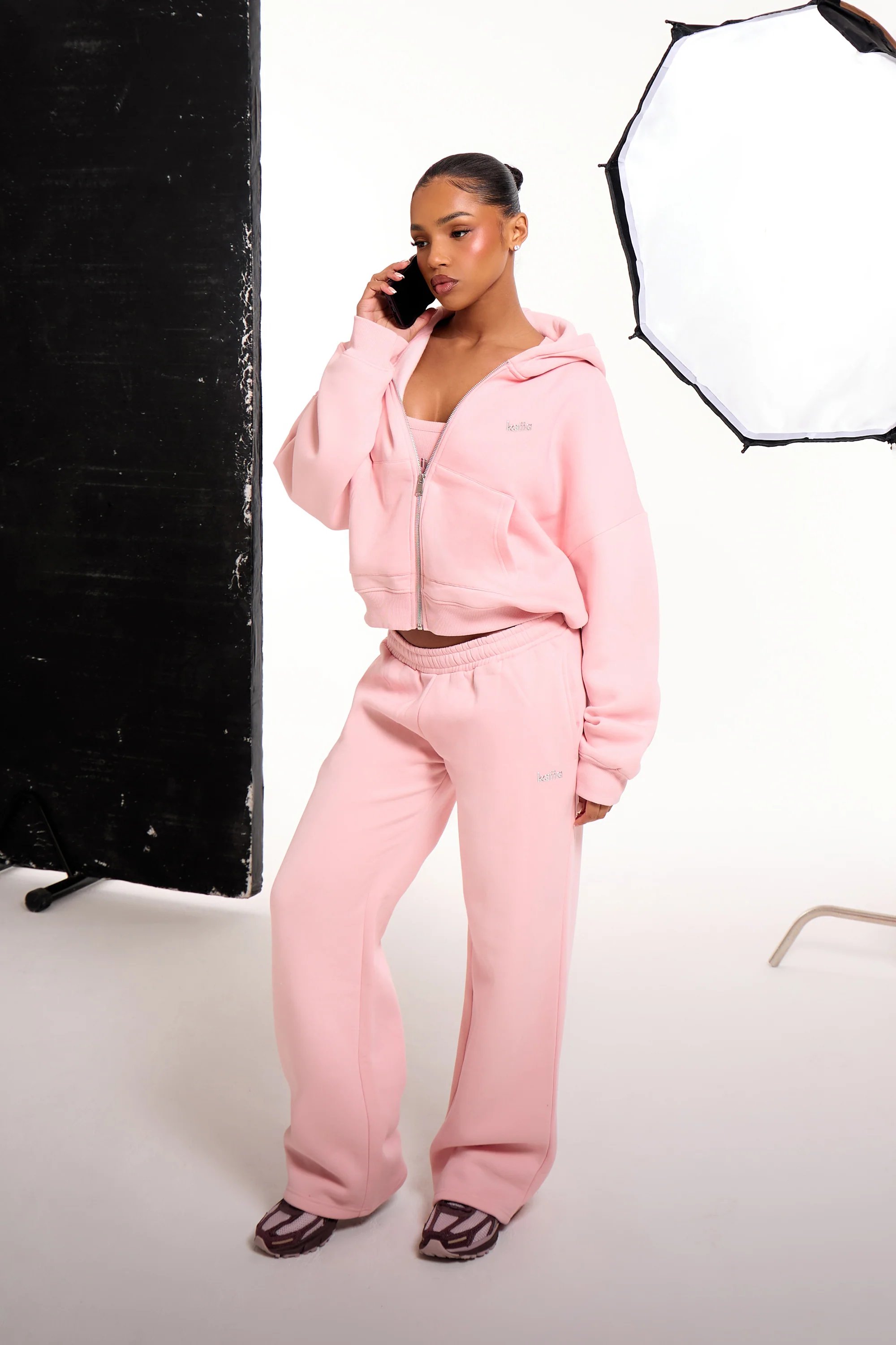 Kaiia Kaiia Chrome Logo Oversized Zip Through Hoodie Sugar Pink - 2