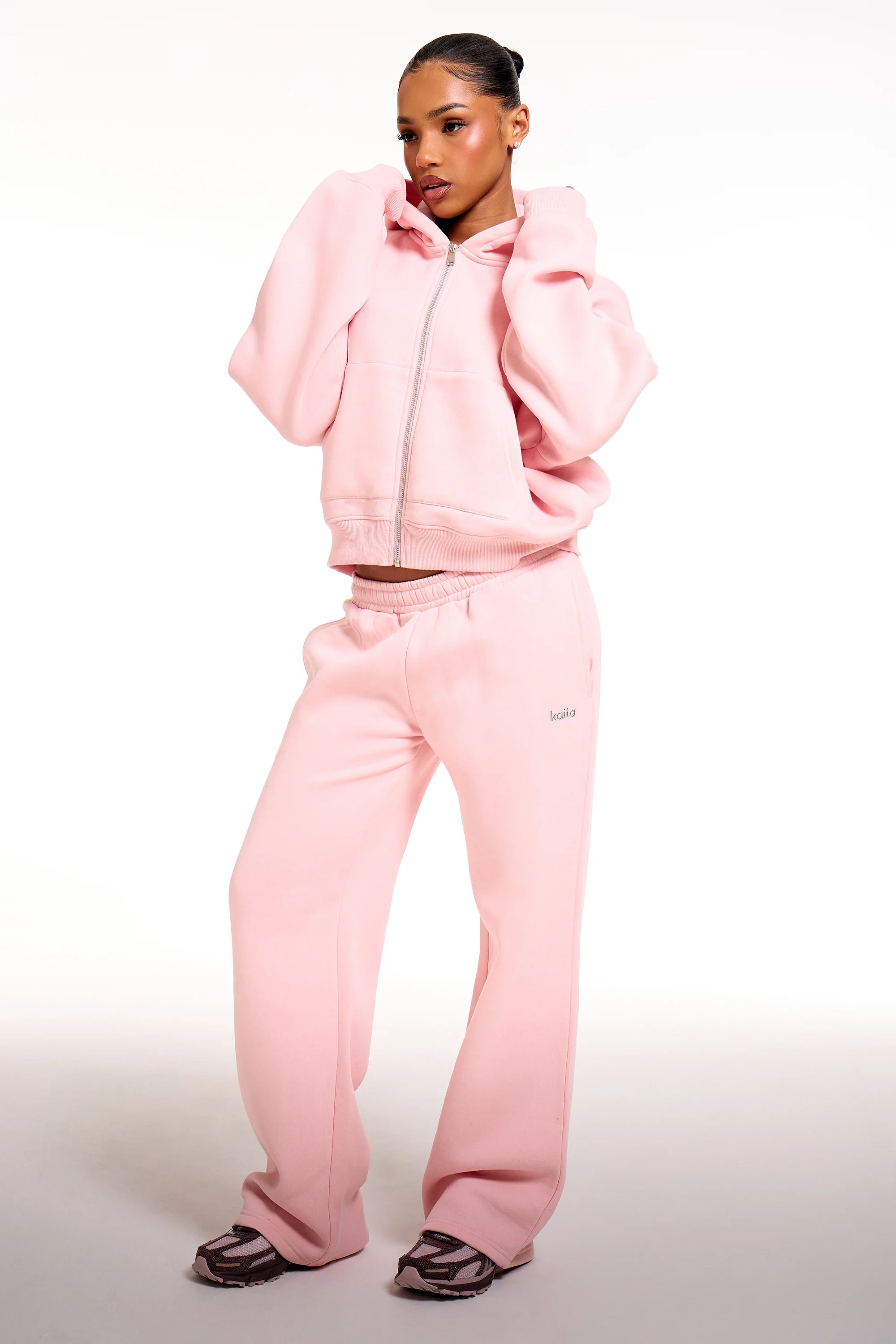 Kaiia Kaiia Chrome Logo Oversized Zip Through Hoodie Sugar Pink - 4