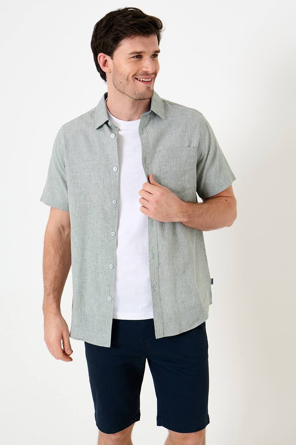 Saltwell Saltwell Men's Micro Stripe Linen Rich Short Sleeve Shirt in Green