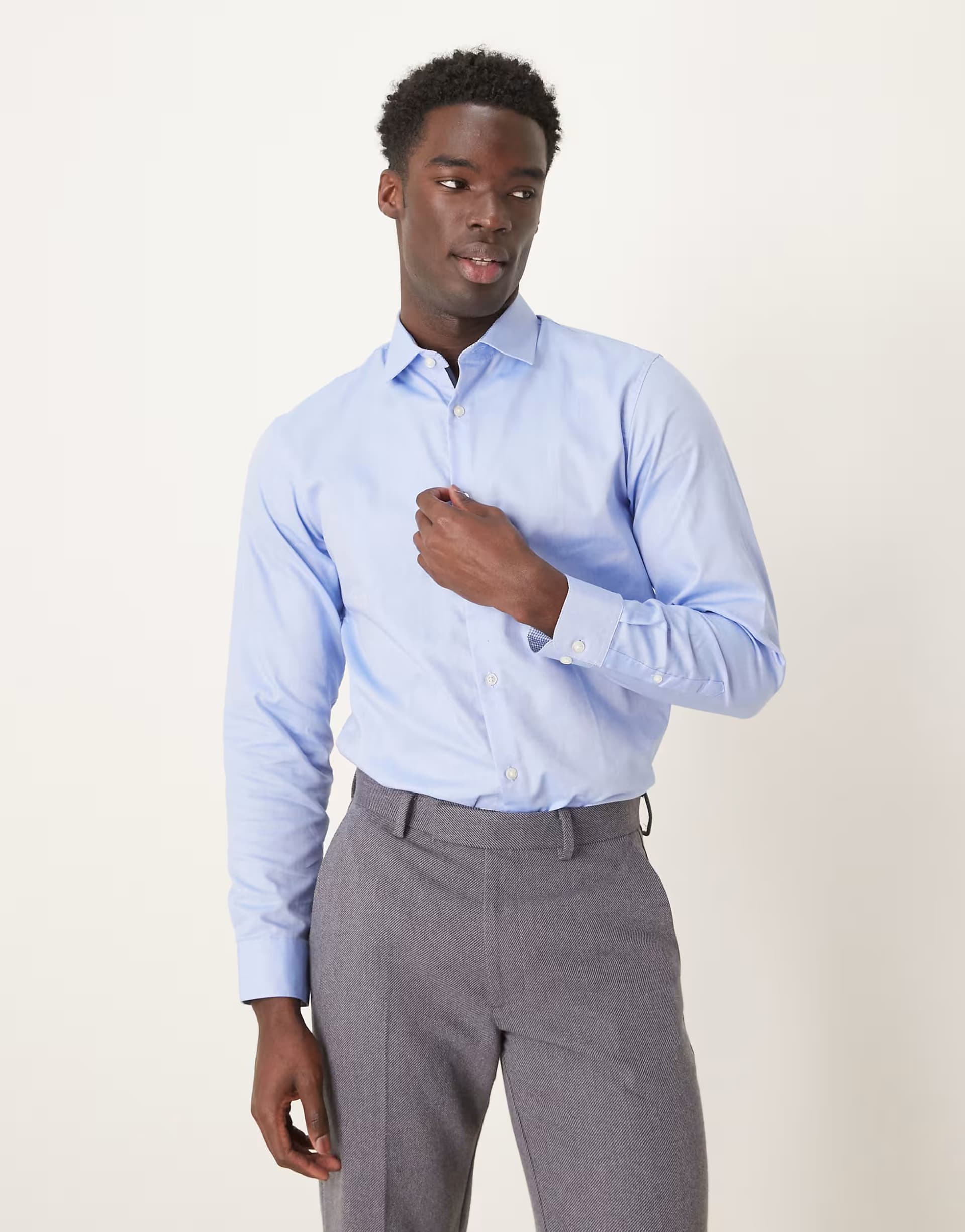 ASOS Selected slim fit easy iron smart shirt in light blue