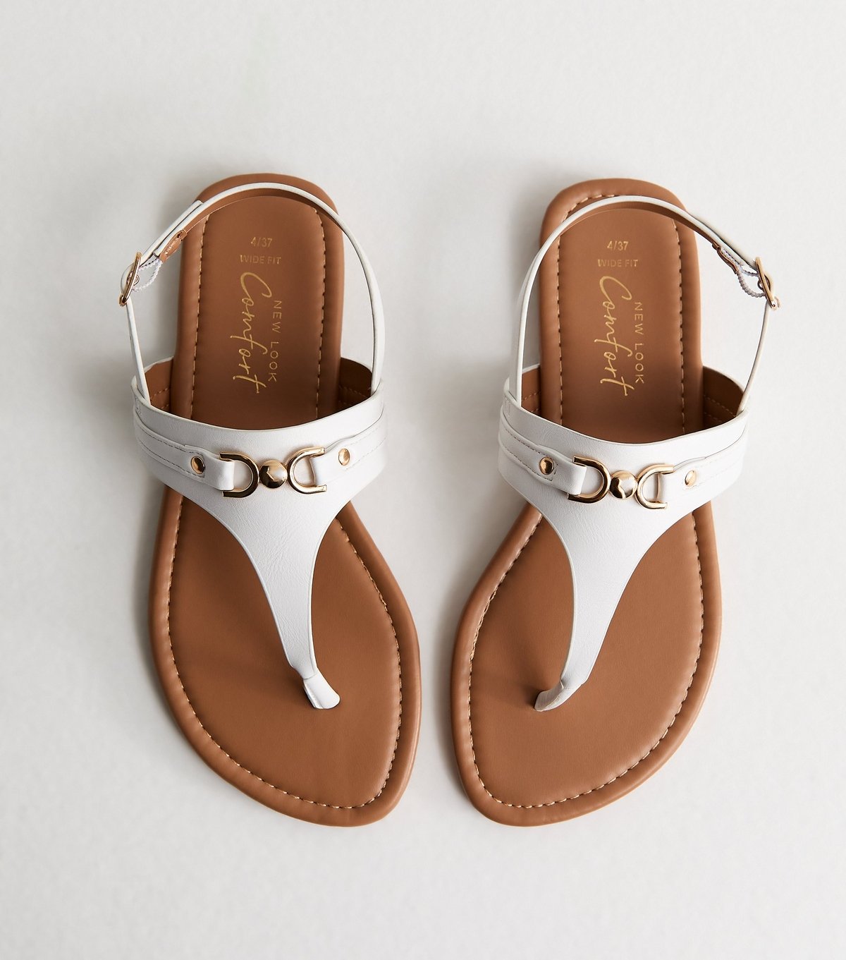 New Look Women's Wide Fit White Faux Leather Toe Post Sandals Vegan New Look - 1