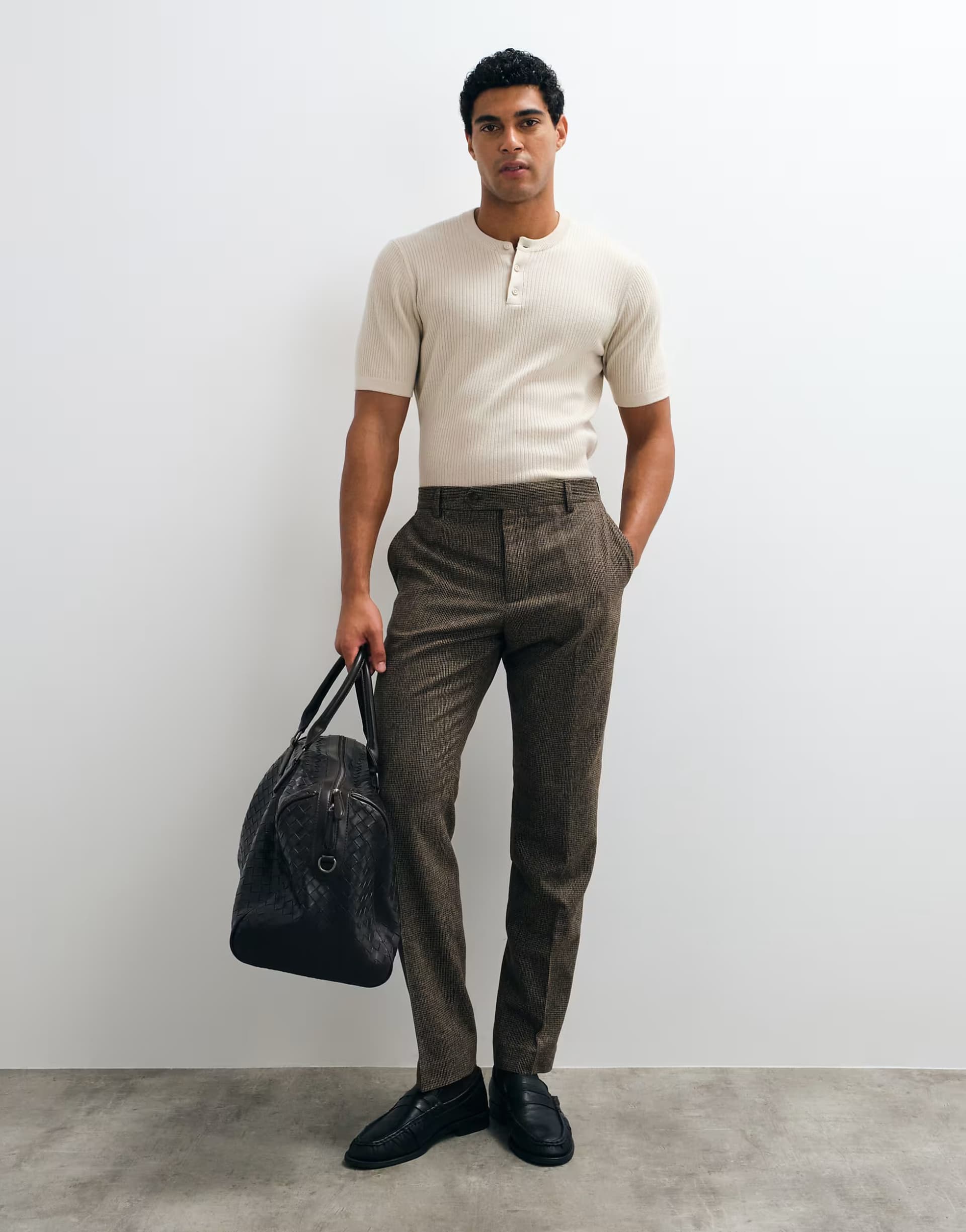ASOS Selected co-ord slim fit wool blend check trousers in brown
