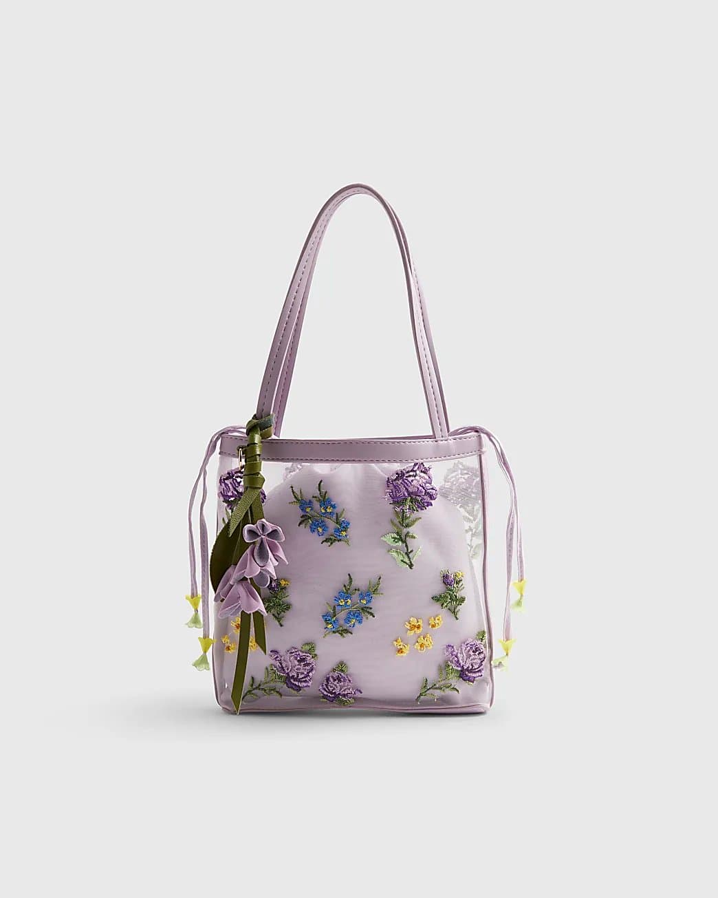 River Island River Island Womens Purple Mesh Embroidered Mini Tote Bag