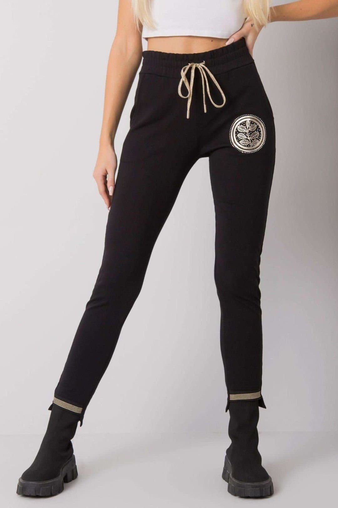 Love Lace Love Lace Women's Black Printed Tracksuit Trousers with Drawstring