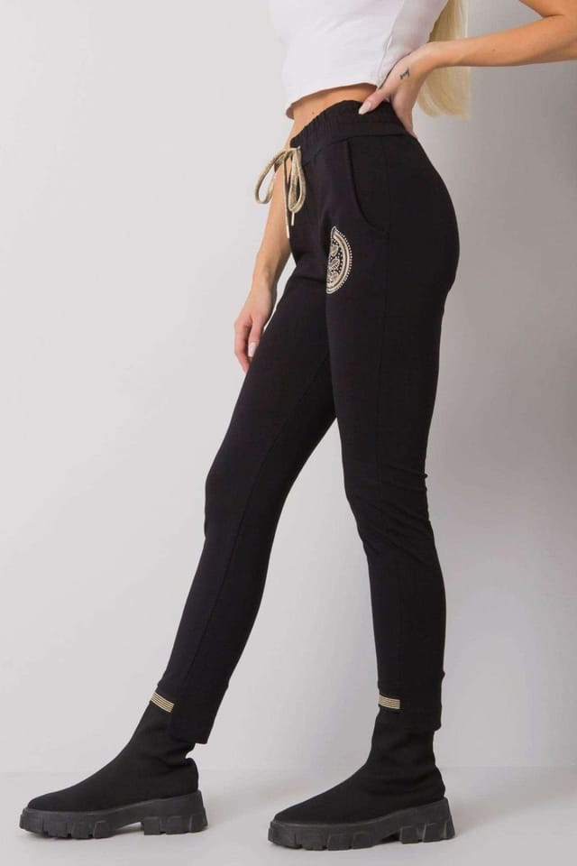 Love Lace Love Lace Women's Black Printed Tracksuit Trousers with Drawstring - 3