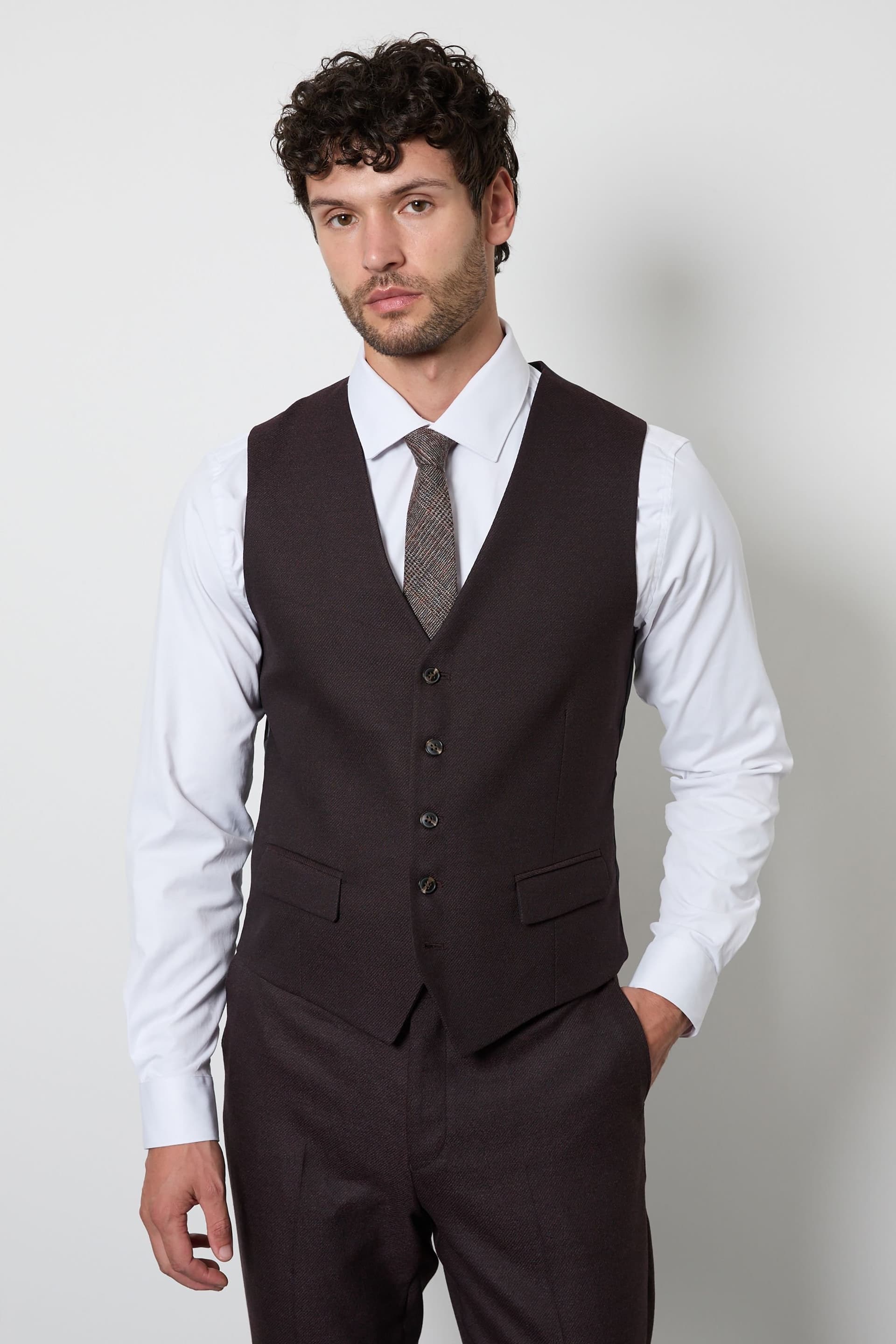 Burton Burton Men's Burgundy Textured Look Waistcoat