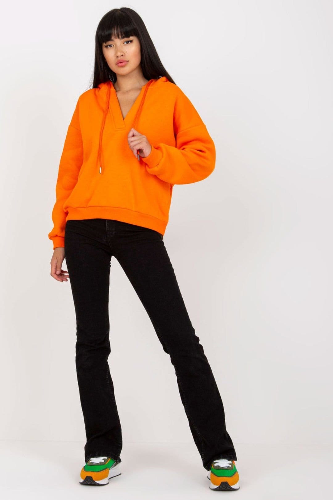 Love Lace Orange Hooded V-Neck Sweatshirt with Ties
