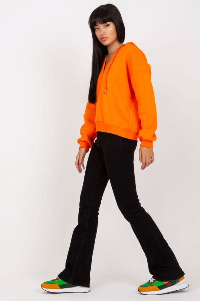 Love Lace Love Lace Women's Hooded V Neck Long Sleeve Sweatshirt Ties in Orange - 2