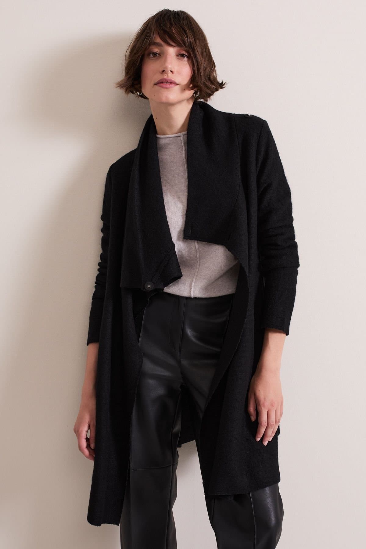 Phase Eight Phase Eight Black Wool Blend Knit Coat