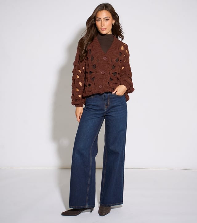 Gini London Women's Rust Chunky Open Knit Cardigan Gini London New Look - 2