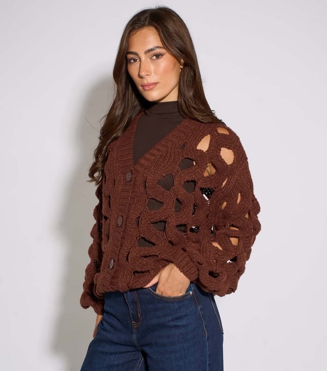 Gini London Women's Rust Chunky Open Knit Cardigan Gini London New Look - 3