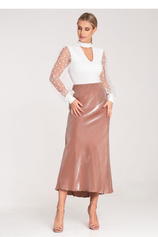 Love Lace Love Lace Women's Satin Midi Skirt with Elastic Waistband Style 214937 in Beige - 2
