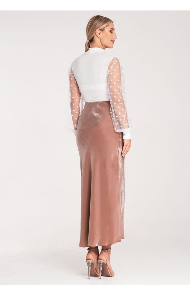 Love Lace Love Lace Women's Satin Midi Skirt with Elastic Waistband Style 214937 in Beige - 3
