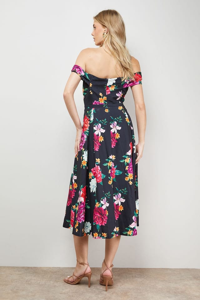 Oasis Oasis Women's Printed Bow Front Bardot Midi Dress in Floral - 3