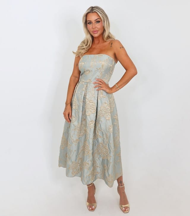 AX Paris Women's Mint Green Jacquard Strapless Midi Dress AX Paris New Look - 2