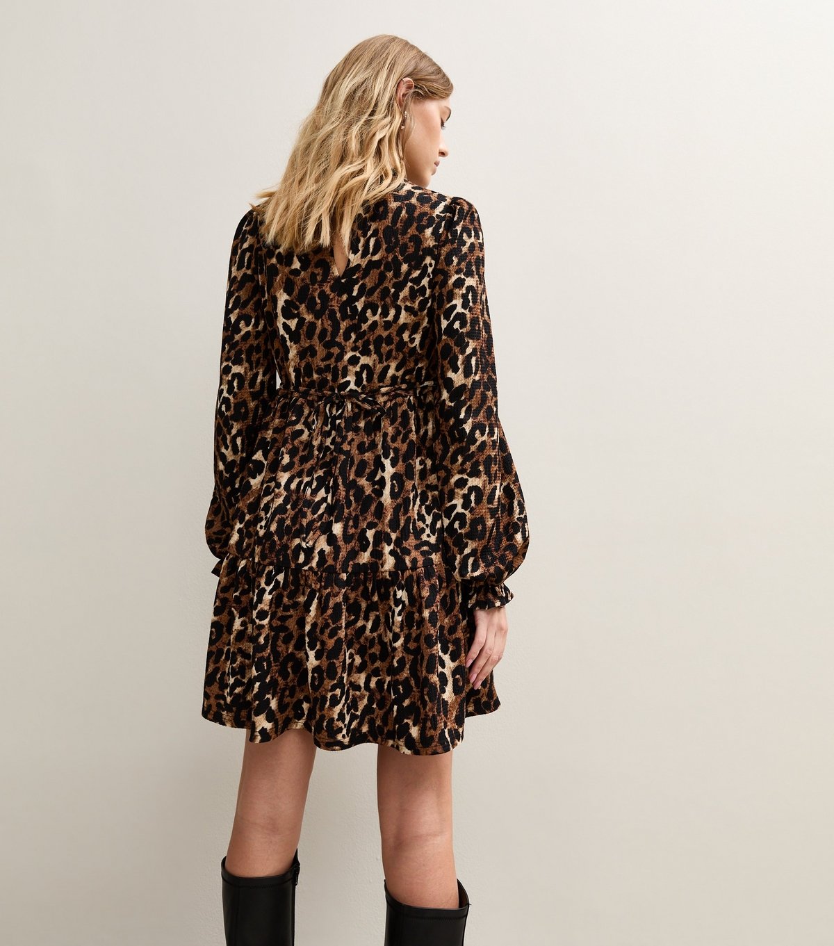 New Look Women's Brown Crinkled Leopard Print Smock Mini Dress New Look - 4