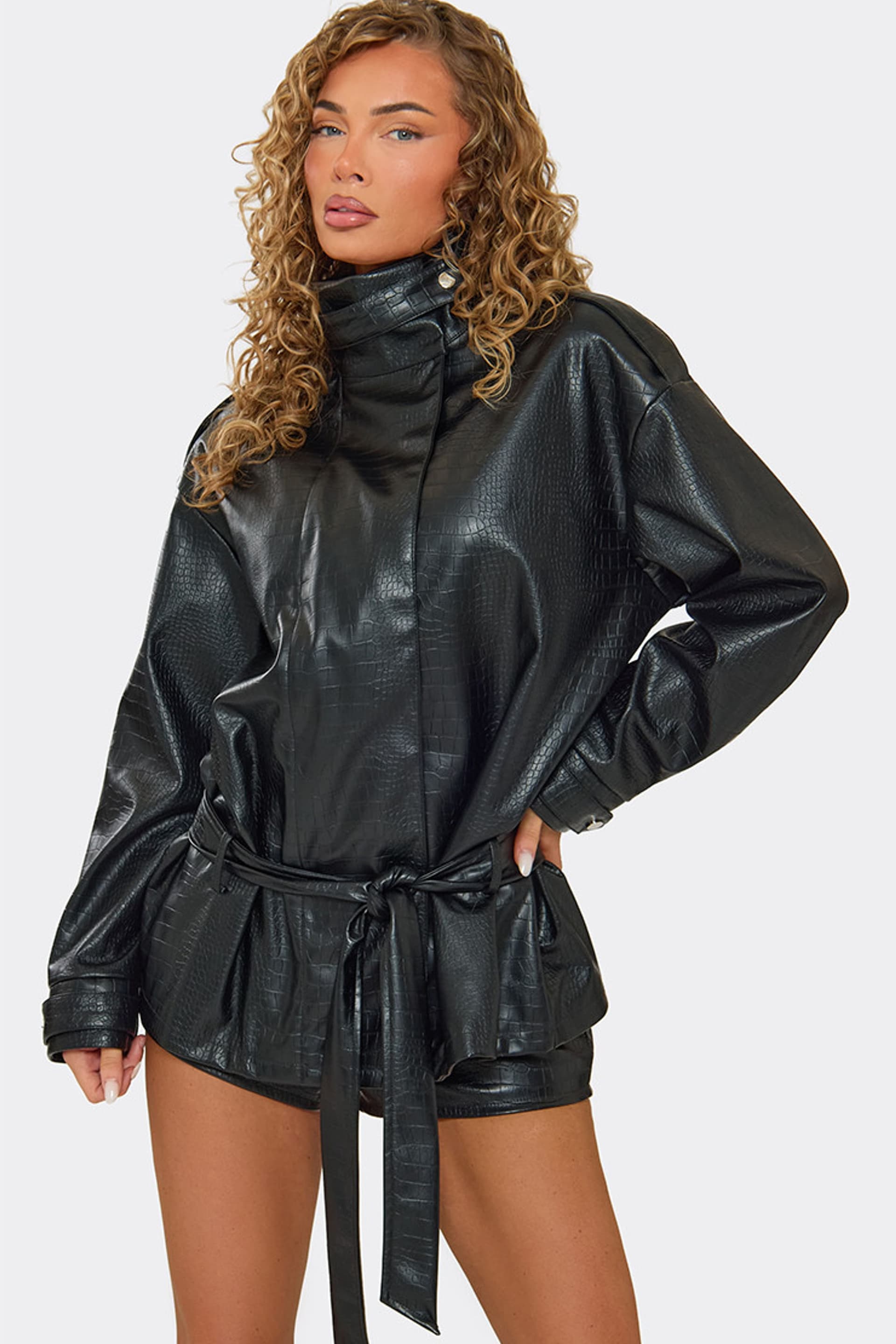EGO EGO Women's Long Sleeve Faux Leather Jacket in Black