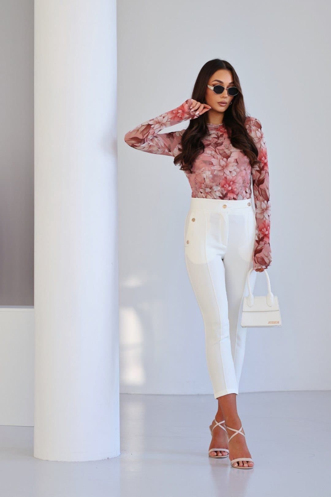 Love Lace Love Lace Women's Ecru Stretch Cigarette Trousers in Off-White