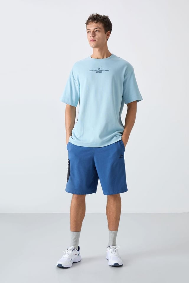 Tommy Life Tommy Life Men's Oversized Cotton Blend Crew Neck T-shirt in Baby Blue - 3