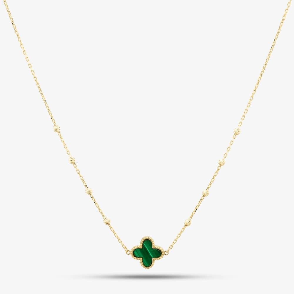 T.H.Baker T.H.Baker Gold Malachite Clover Necklace