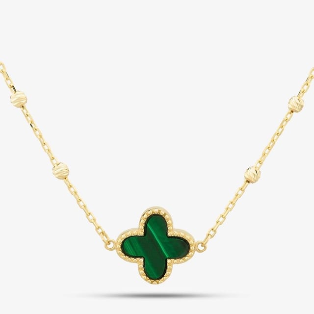 T.H.Baker T.H.Baker Women's 9ct Yellow Gold Green Malachite Clover Necklace 1.19.2240 - 2